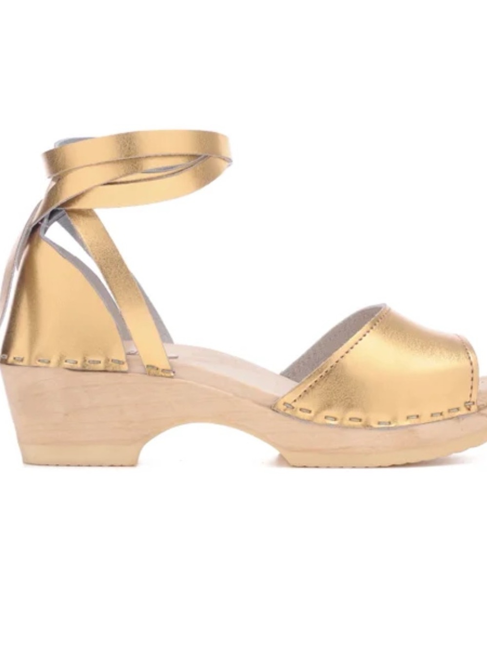 Loeffler Randall Sven Inge Ankle Wrap Clogs Gold